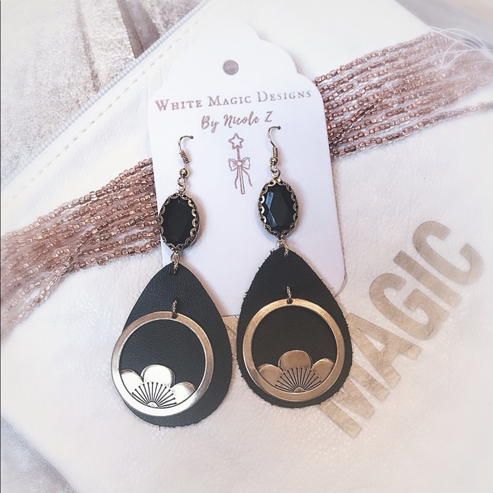 Floating Lotus Leather Earrings - Picture 4 of 8